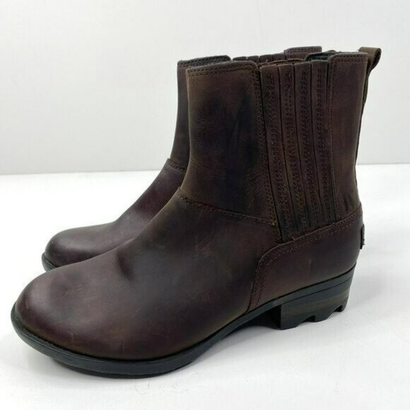 Sorel Boots Womens Size 7 Lolla Chelsea Ankle Booties Brown Leather Pull On - Picture 4 of 7